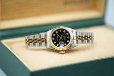 Ladies Steel & Gold Rolex Datejust 26mm 69173 Factory Black Diamond Dial