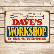 Personalised Metal Workshop Sign, Shed Sign Garage Sign Gift for Dad