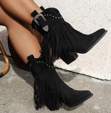 Fringed Cowboy Boots Thick