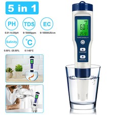 5 in 1 Digital PH Meter TDS/EC/Salinity Water Quality Tester Pen 0.01 Resolution