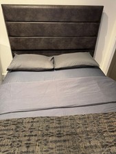 Modern Divan Bed with Tall Padded Headboard – Double (135×190 cm) – Dark Brow Fa