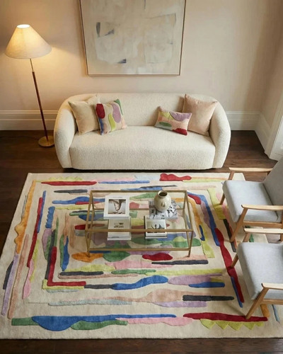 Modern area rug cream rainbow - modern,