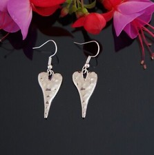 Dangle Drop Long Hearts Hammered Style Tibetan Antique Silver Earrings (79A)