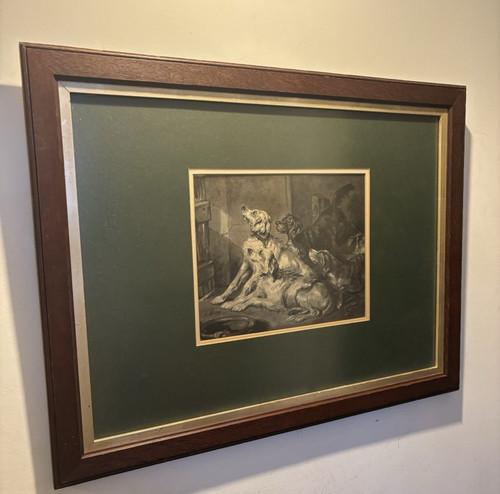 Vintage framed dog print - dog,