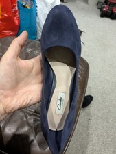 Clarks Women's Navy Sude High Heeled Court Shoes Size 7 Very Comfortable