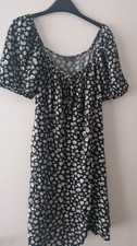 Primark Black Daisy Print Pattern Dress Size 12 Tie Ribbon Detail Short Sleeve