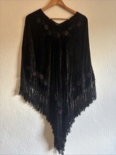 Vintage Black Velvet Cloak Cape Poncho Long Gothic Style