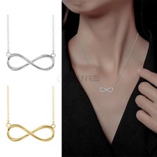 Infinity Pendant 925 Sterling Silver Adjustable Cable Chain Women Charm Necklace