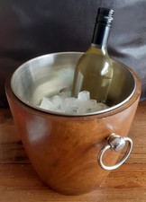 Wooden Ice Bucket With Stainless Steel Liner, Wine Bottle Cooler, Fab Condition