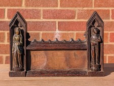 Antique 17th/18th Century Carved Oak Altar Panel with Two Figures Bishop Saint