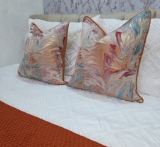 Set of 2 Jacquard Cushion Covers, Luxury Designs, pink, blue, orange , 45cm*45cm