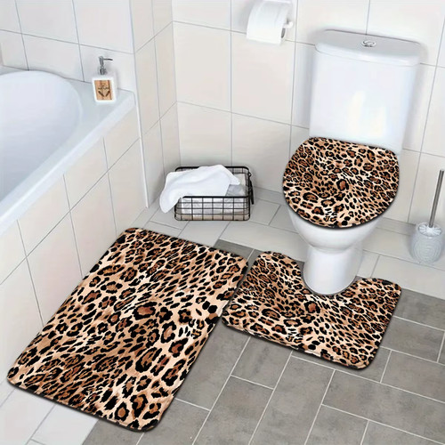 Leopard print bathroom mats - leopard,