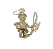 Sterling Silver Fishing Gnome With Fish Charm Pendant Vintage c1970