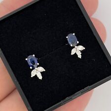 18ct White Gold Sapphire & Diamond Cluster Stud Earrings Hallmarked
