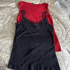X2 F&F Tesco Tops Red  Black Cami Vest Top T Shirt Size12 Bundle