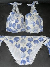 ? Ladies Blue Shell Print Floozie Frost French Bikini Size 14 Bottoms 34E Top