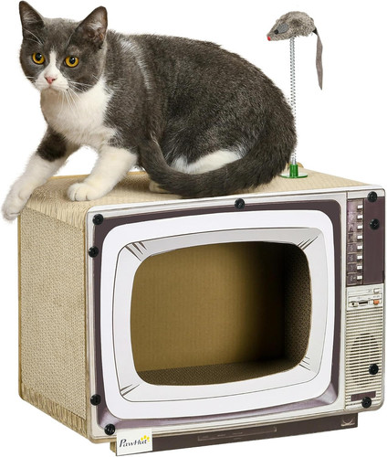 Shaped cardboard cat house - tv-shaped,