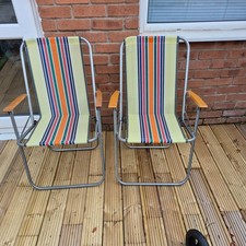 Vintage Folding Chair Pair Of Deck Chair Striped Camping Garden Beach Retro 60s