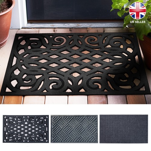 Rubber door mat black - black, cast