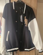 PLT Black Felted Wool Faux Leather Bomber Jacket