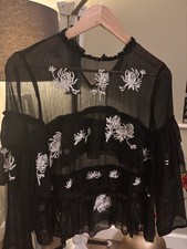 Zara Black Embroided Ruffle