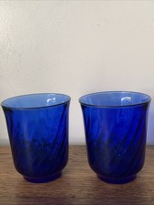 2 Arcoroc France Cobalt Blue Tosade  Saphir Spiral Optic Tumblers  8.5cm Tall
