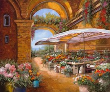 canvas art print giclée or poster - pillow -  Flower Market In Tuscany Italy