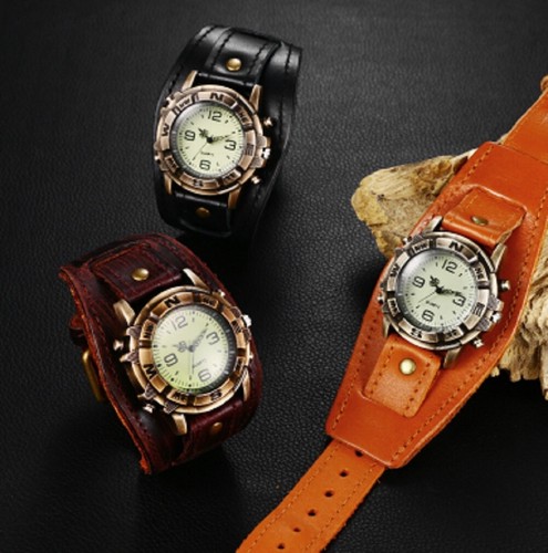 Real leather wrist watch - real, retro