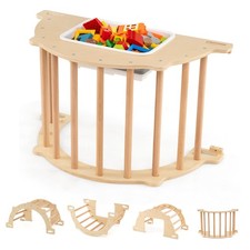 COSTWAY Kids Montessori Wooden Climber Toy Climbing Arch Sensory Table-Natural