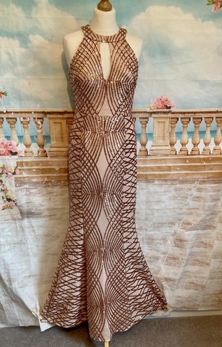 Maxi evening dress rose gold - evening,