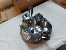 VINTAGE HAND SPECULUM PLATE SILVER PLATED SUGAR BOWL MILK JUG TEA & COFFEE POTS