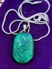 Handmade fused dichroic glass pendant with free necklace and gift pouch