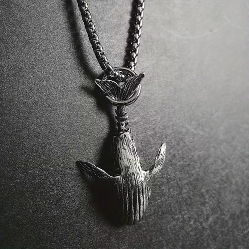 Blue whale necklace - blue, stainless