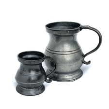 2 x Fine Pewter Jug/Tankards~ Gill by Yates & Birch Birmingham & 1 Pint~Marked 
