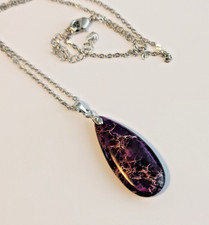 Beautiful Bohemian  Imperial  Jasper Stone  Silver Plated Necklace Purple Red