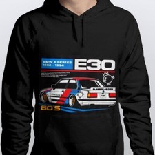 BMW E30 windbreaker car racing fans Printed Hoodie in All Sizes Black White 