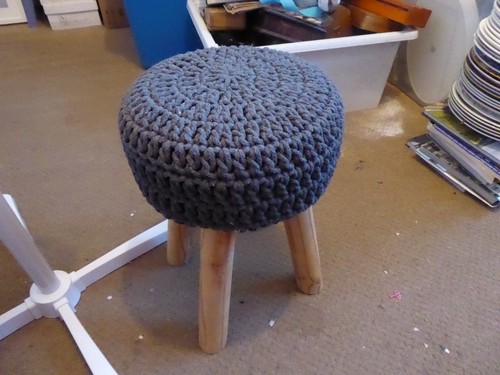 Grey wool round foot stool