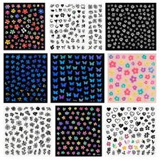 10 Sheet Random Flower Nail Art Sticker Set Mixed Designs Decals Floral