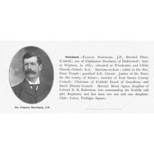 Francis Barchard JP of Horsted Place Uckfield Sussex - Antique Print 1910