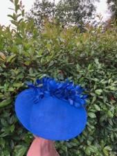 Hostie "Yeats " 18" sinamay base dish hat in shock blue