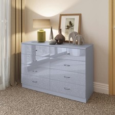 Wide Grey Gloss 8 Drawer Chest