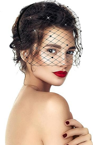 Black veil mesh headband - black,