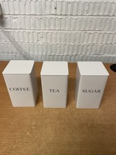 ASelected Tea Coffee Sugar Canisters 3 Piece Metal Food Storage Jars READ DESCR.