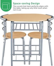 Compact Small Natural Dining Table Set 2 Chair Cafe Home Kitchen Restaurant