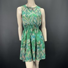 Zara Basic Green Abstract Print Sleeveless Dress with Lace Detail Size L