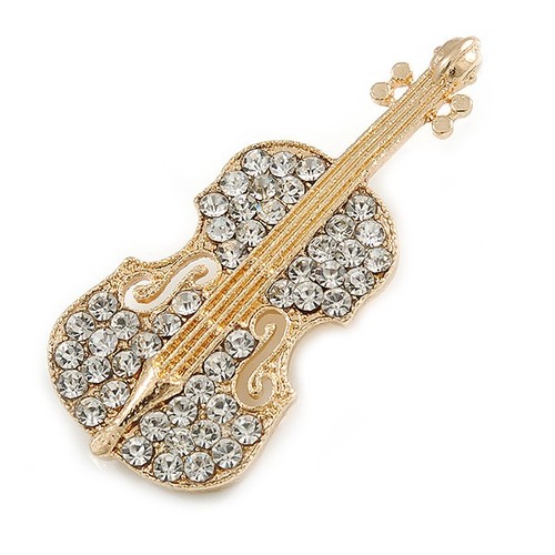 Gold tone clear crystal cello - crystal,