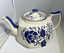 Vintage Charlotte Rhead Bursley Ware Blue w/  Gold Trim Teapot England Carnation