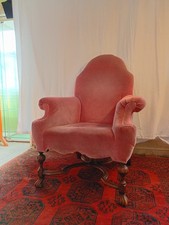 Pink Upholstered Armchair | William & Mary Revival High Back Chair