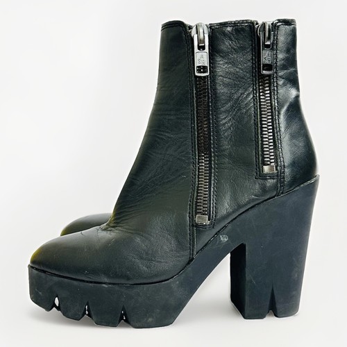 Ash black leather - leather, platform