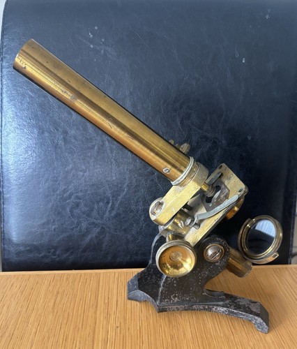 Antique brass microscope with - microscope,